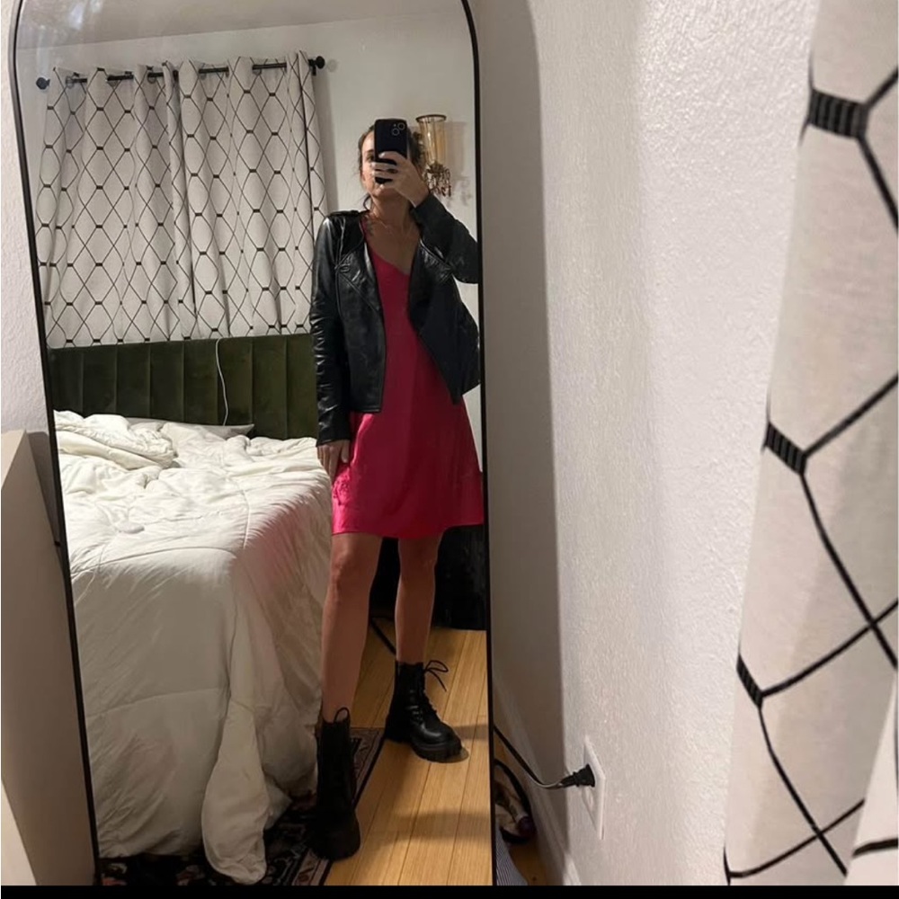 Vintage hot pink slip dress with embroidery